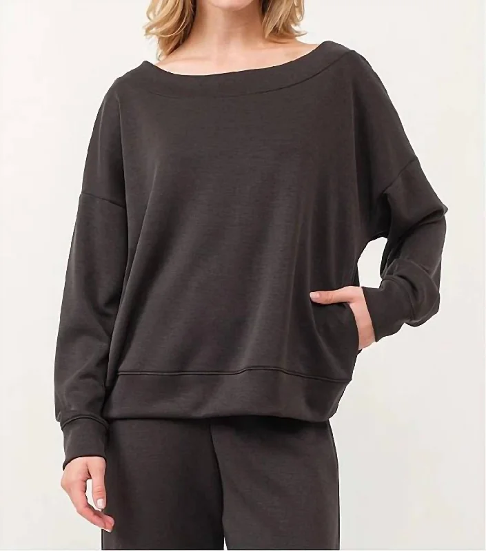 Women's Slit A-Line Pullovers-Modal Sweater In Black