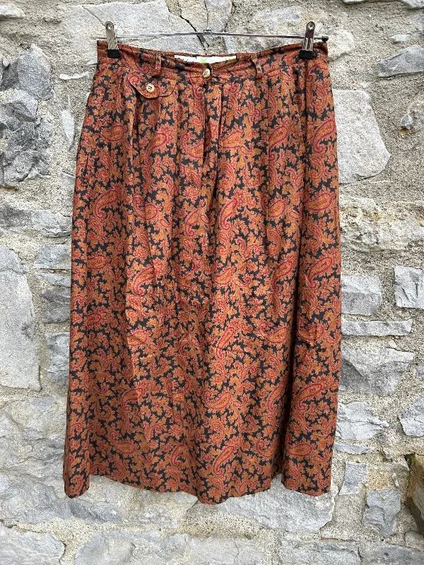 Women's Vintage Skirts-80s brown paisley skirt uk 14