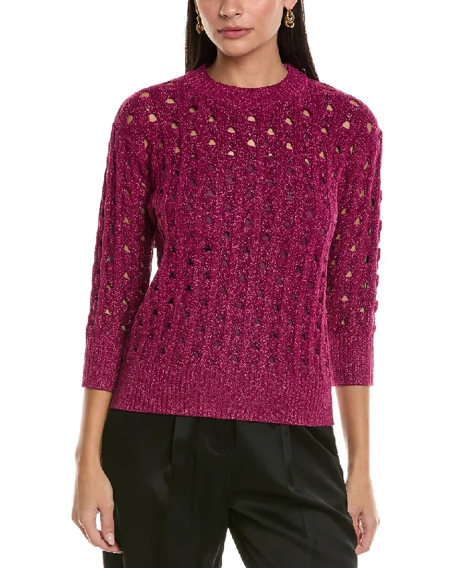 Women's Lace Ruffle Pullovers-St. John Crochet Sweater