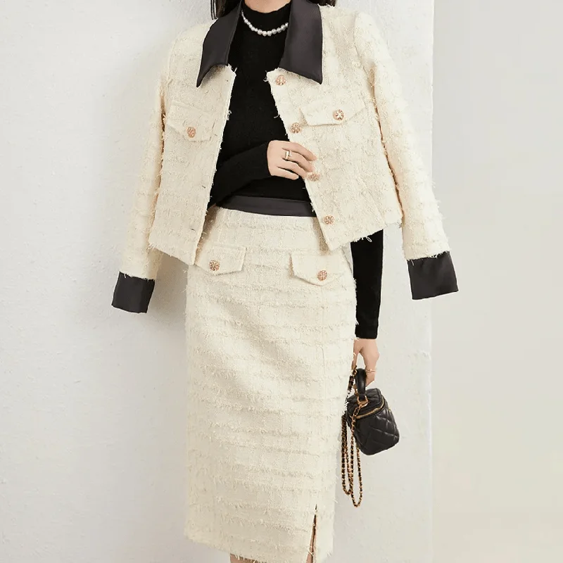 Women's Textured Pleated Skirts-Lillian Tweed Blazer & Skirt Set