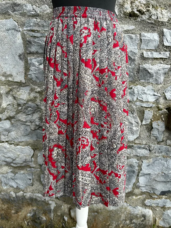 Women's Floral Skirts-80s red&grey paisley pleated skirt uk 6-8