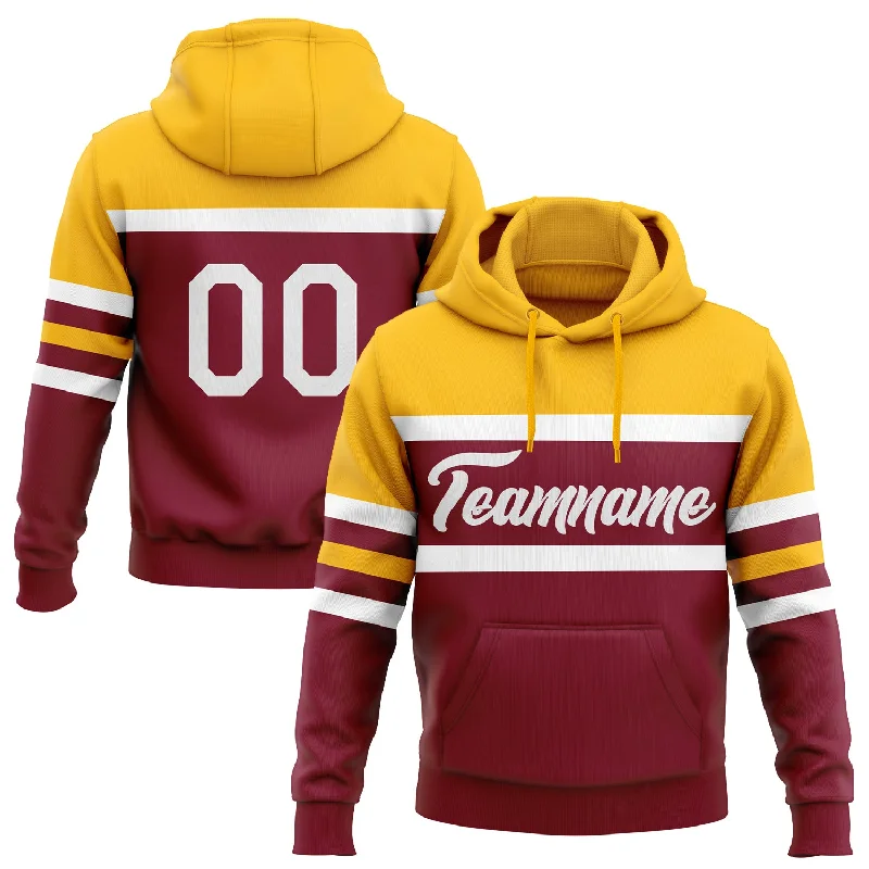 Women's Raw Edge Hoodies-Custom Stitched Crimson White-Gold Line Sports Pullover Sweatshirt Hoodie