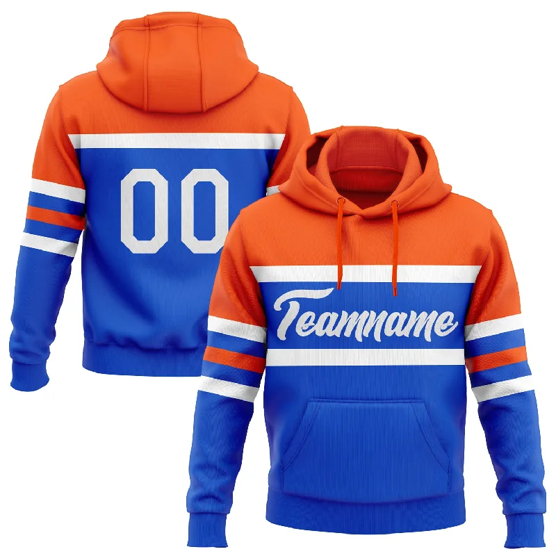 Women's Lantern Sleeve Hoodies-Custom Stitched Thunder Blue White-Orange Line Sports Pullover Sweatshirt Hoodie