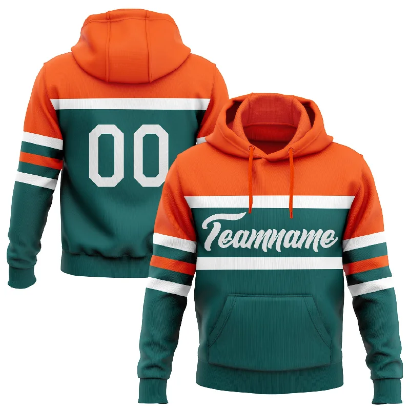 Women's Roll Tab Sleeve Hoodies-Custom Stitched Teal White-Orange Line Sports Pullover Sweatshirt Hoodie