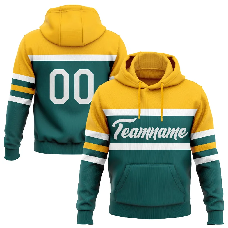 Women's Ruffle Sleeve Hoodies-Custom Stitched Teal White-Gold Line Sports Pullover Sweatshirt Hoodie