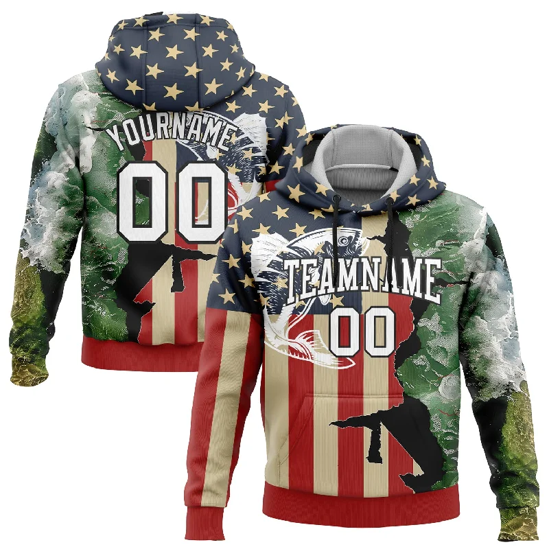 Women's Patterned Hoodies-Custom Stitched Navy City Cream Red-Black 3D American Flag And Rainbow Trout Fish Fishing Sports Pullover Sweatshirt Hoodie