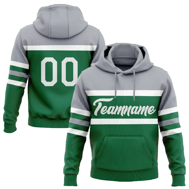 Women's Sash Waist Hoodies-Custom Stitched Kelly Green White-Gray Line Sports Pullover Sweatshirt Hoodie