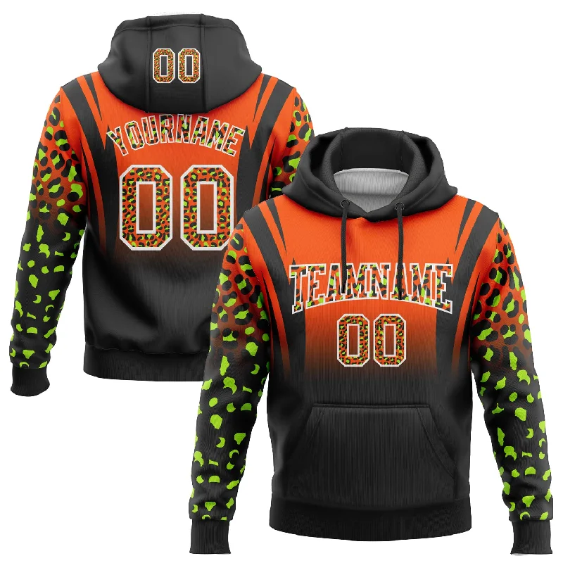 Women's Insulated Hoodies-Custom Stitched Orange Black-White Fade Fashion Leopard Print Sports Pullover Sweatshirt Hoodie