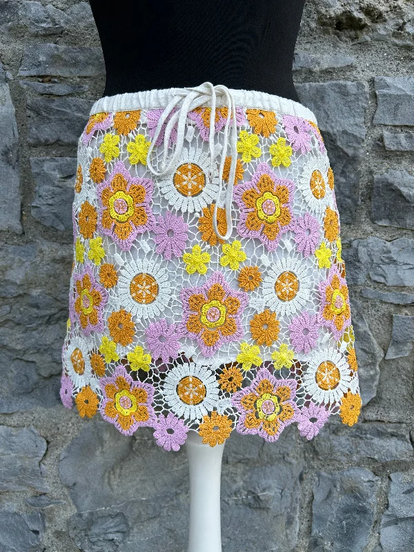 Women's Fleece Ruffle Skirts-Crochet flowers skirt uk 8