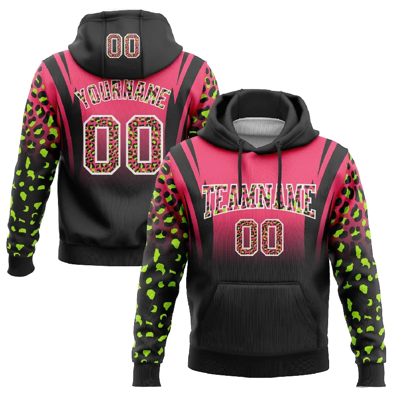 Women's High-Fashion Hoodies-Custom Stitched Neon Pink Black-White Fade Fashion Leopard Print Sports Pullover Sweatshirt Hoodie