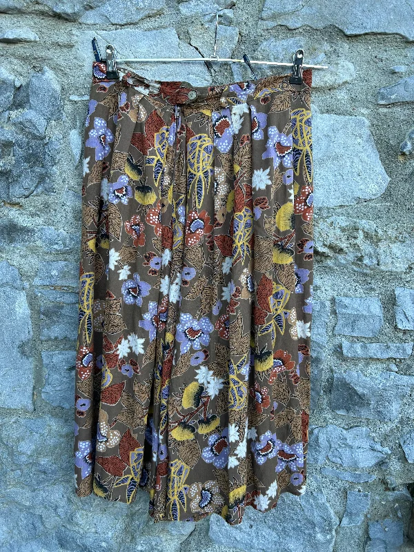 Women's Fringe Skirts-80s Brown floral skirt uk 12