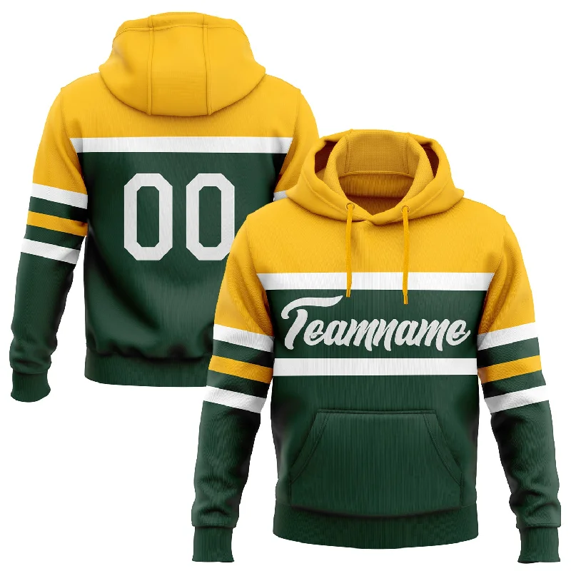 Women's Slim Fit Hoodies-Custom Stitched Green White-Gold Line Sports Pullover Sweatshirt Hoodie