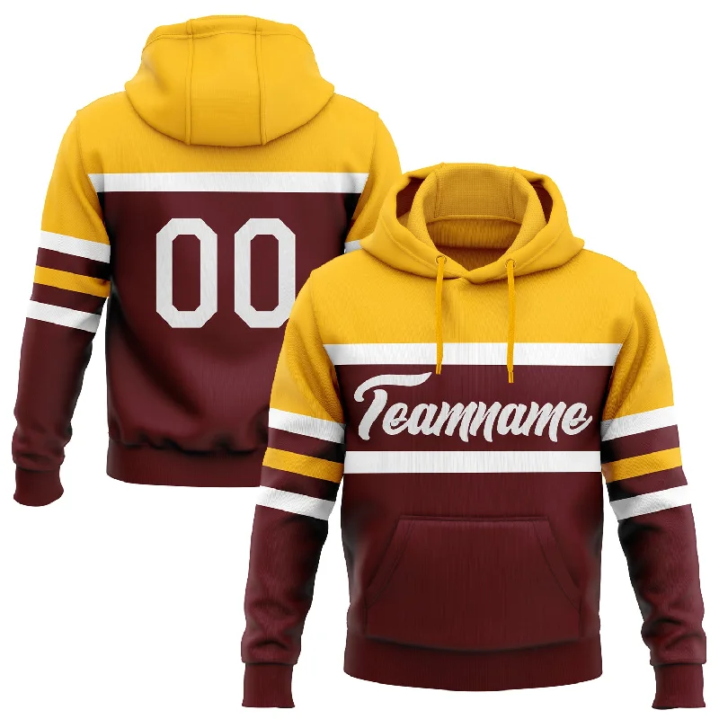 Women's Longline Hoodies-Custom Stitched Burgundy White-Gold Line Sports Pullover Sweatshirt Hoodie