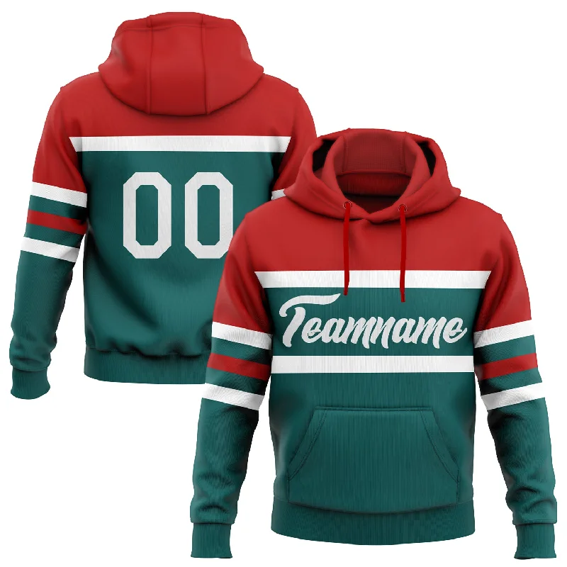 Women's Running Hoodies-Custom Stitched Teal White-Red Line Sports Pullover Sweatshirt Hoodie