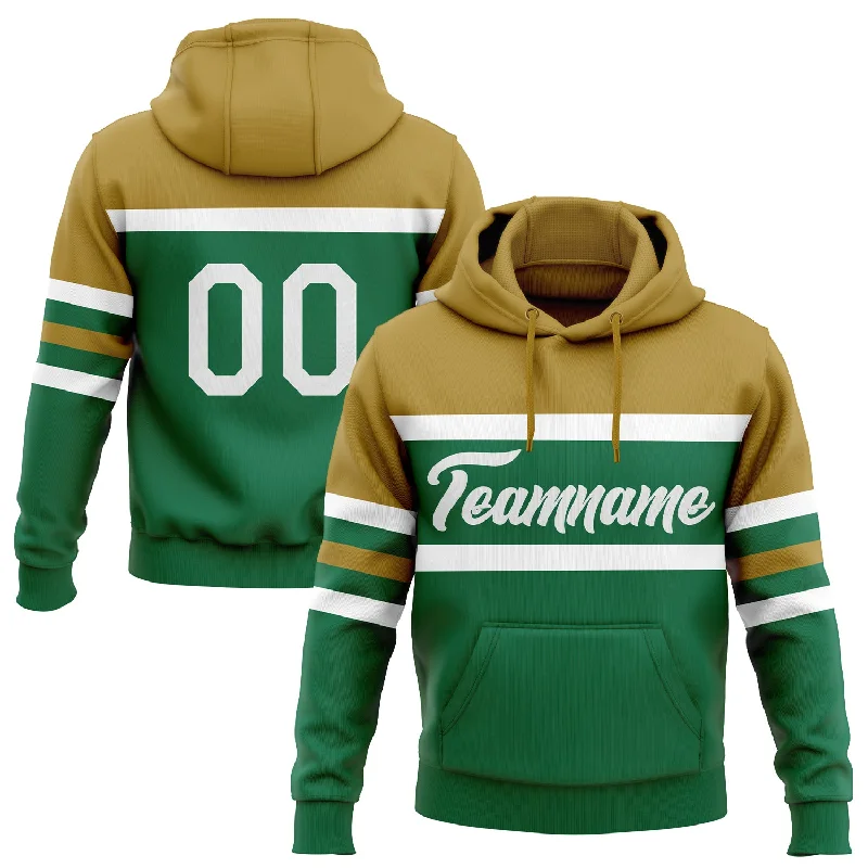 Women's Shimmer Hoodies-Custom Stitched Kelly Green White-Old Gold Line Sports Pullover Sweatshirt Hoodie