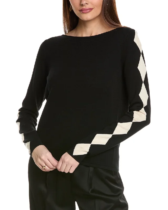 Women's Fringe Ruffle Pullovers-St. John Intarsia Sweater