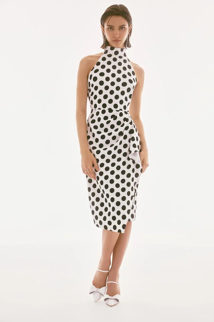 Joseph Ribkoff Signature | Lux Twill Dot Print Halter Dress