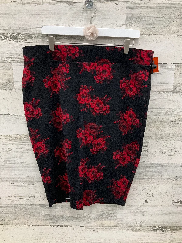 Women's Textured Floral Skirts-Skirt Midi By Torrid In Black & Red, Size: 2x