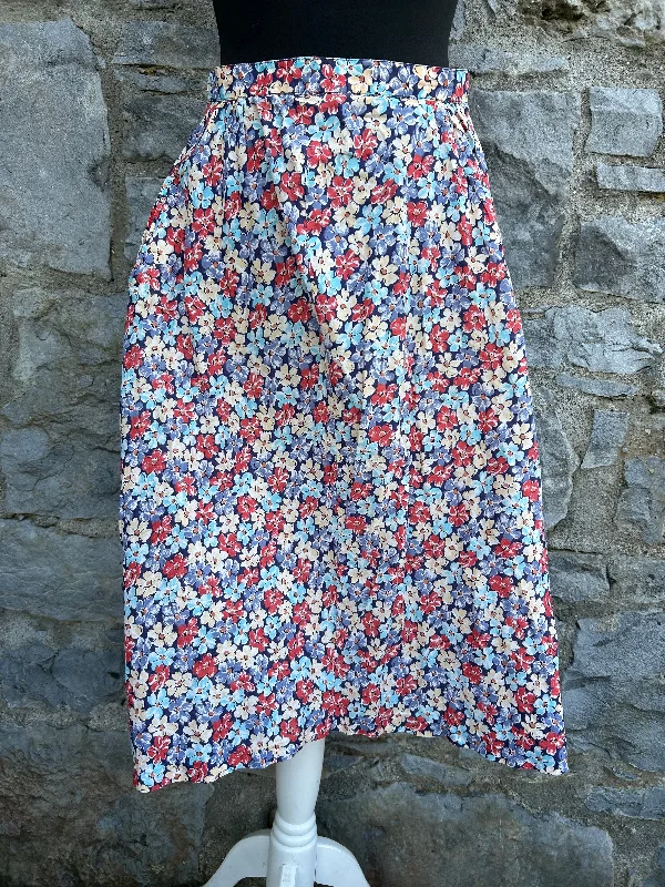 Women's Fleece Floral Skirts-90s Blue&red flowers skirt uk 8-10