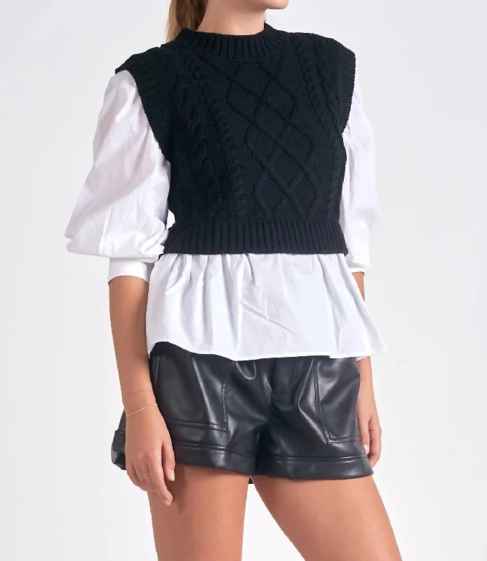 Women's Sleep Pullovers-Layered Sweater Vest In Black