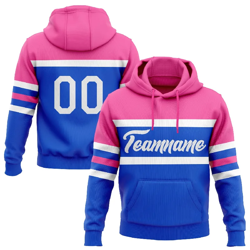 Women's Lace-Up Hoodies-Custom Stitched Thunder Blue White-Pink Line Sports Pullover Sweatshirt Hoodie