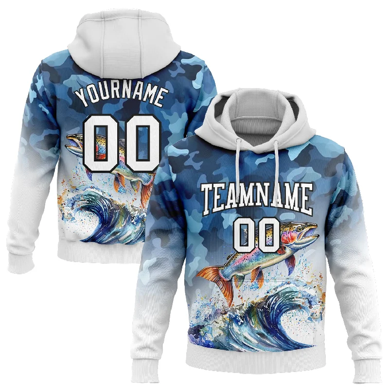 Women's Pajama Hoodies-Custom Stitched Camo White-Black 3D Rainbow Trout Fish Fishing Sports Pullover Sweatshirt Hoodie