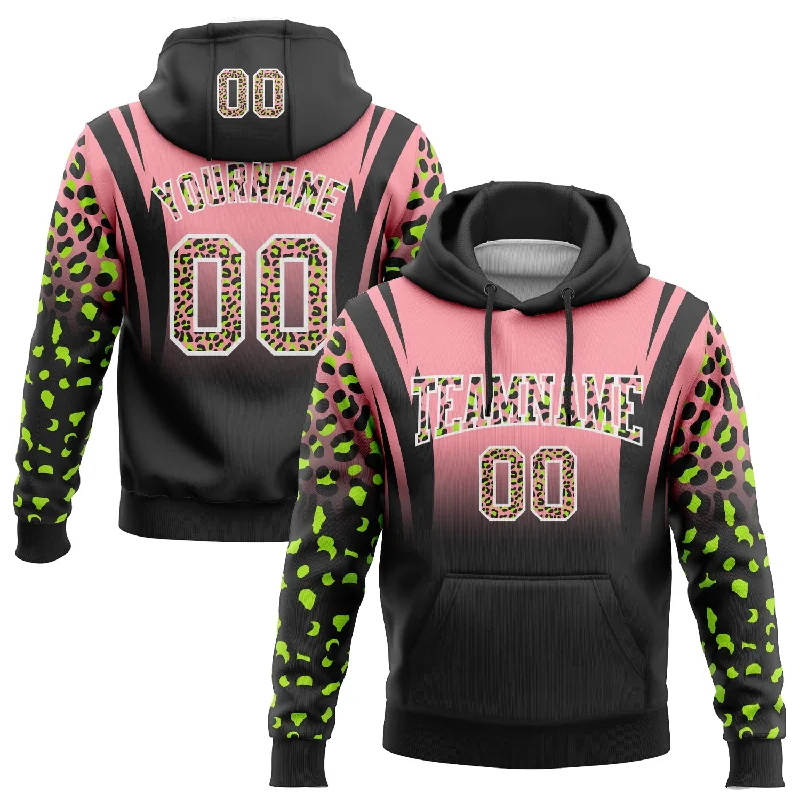 Women's Funnel Neck Hoodies-Custom Stitched Medium Pink Black-White Fade Fashion Leopard Print Sports Pullover Sweatshirt Hoodie