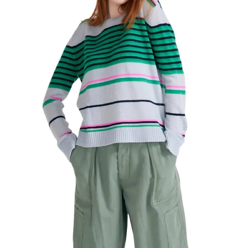 Women's Sequin Pencil Pullovers-Stripe Sweater In Green