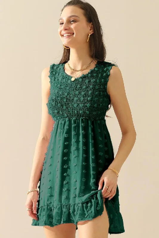 V NECK JACQUARD WEAVE SLEEVELESS DRESS