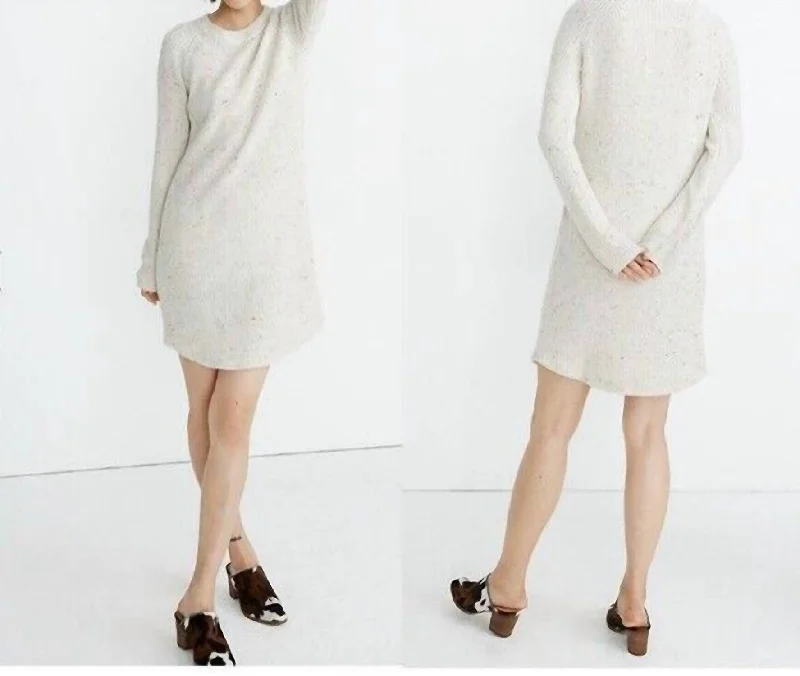 Women's Shimmer Ruffle Pullovers-Curved Hem Wool Blend Sweater Dress In Beige