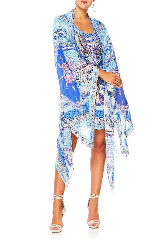 Women's Tie-Waist Jackets-LONG DRAPED ROBE STRENGTH IN RAYS