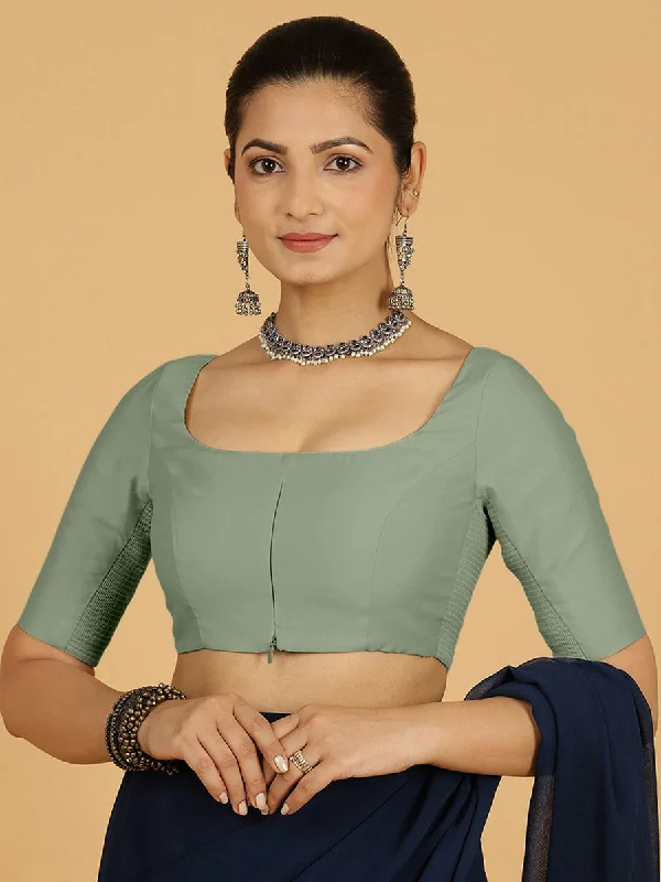 Nidhi x Rozaana | Elbow Sleeves Saree Blouse in Mint Green