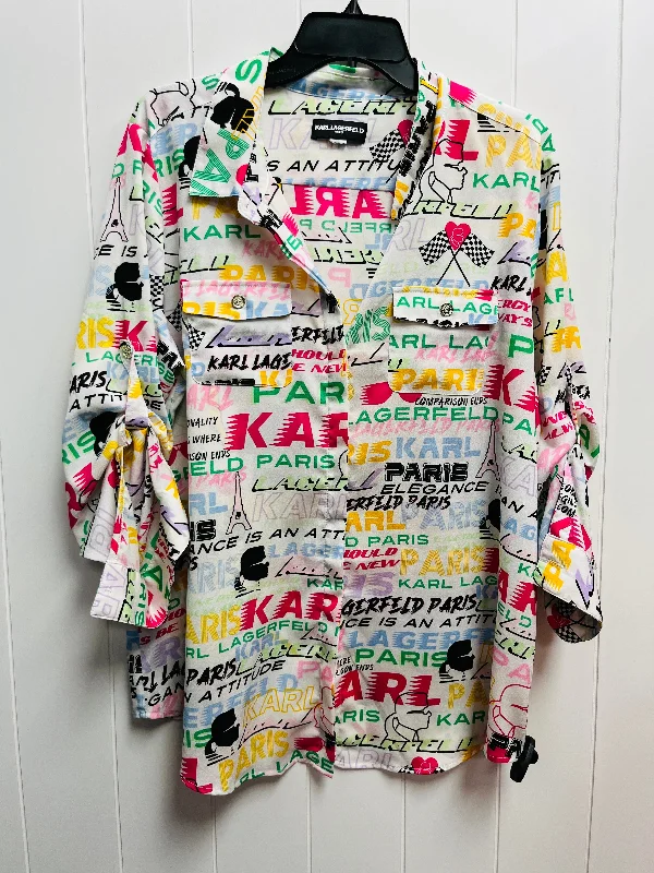 Top Long Sleeve Designer By Karl Lagerfeld In Green & Pink, Size: L