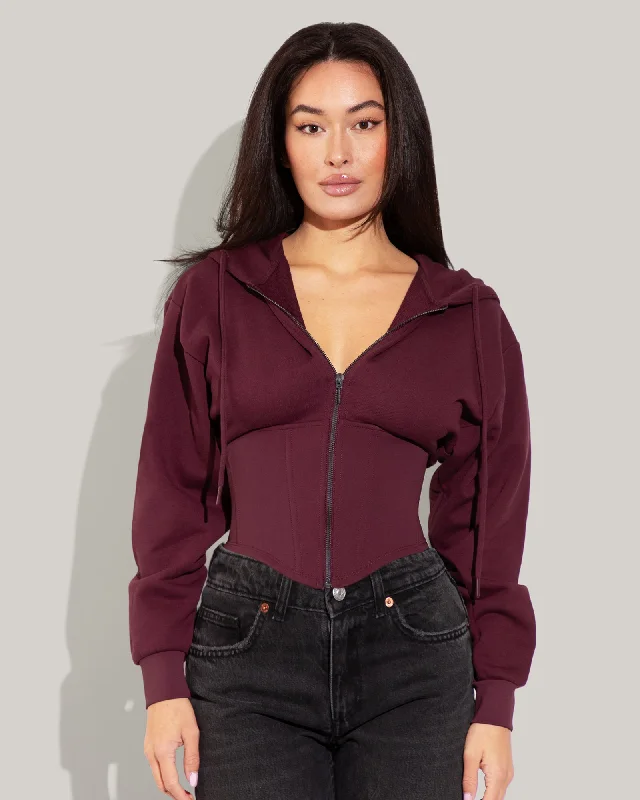 Women's Floral Pullovers-Corsety Hoodie - Dark Cherry