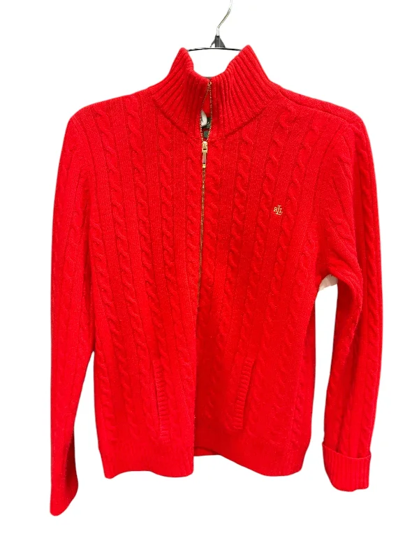 Women's Zip-Up Floral Pullovers-Sweater Cashmere By Ralph Lauren In Red, Size: M