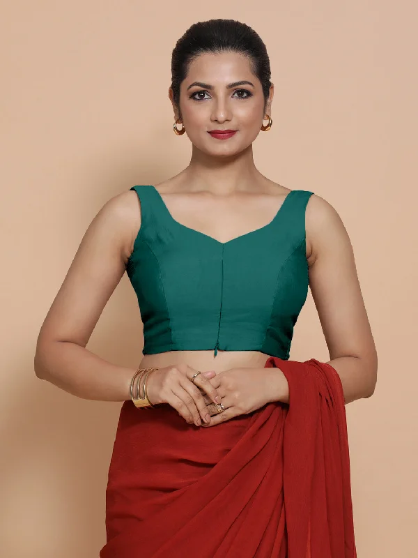 Nitya x Rozaana | Sleeveless Saree Blouse in Peacock Green