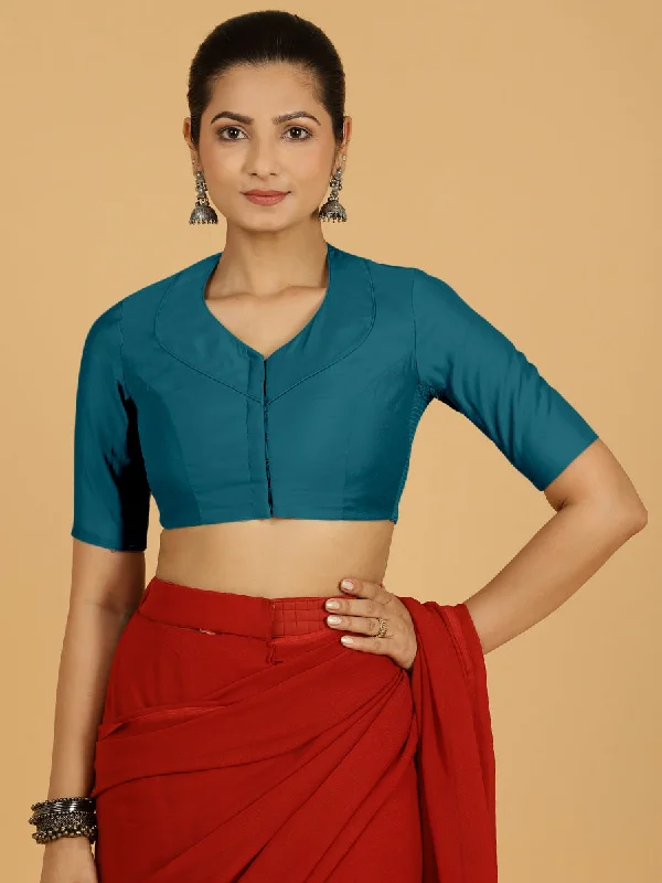 Pallavi x Rozaana | Elbow Sleeves Saree Blouse in Crystal Teal