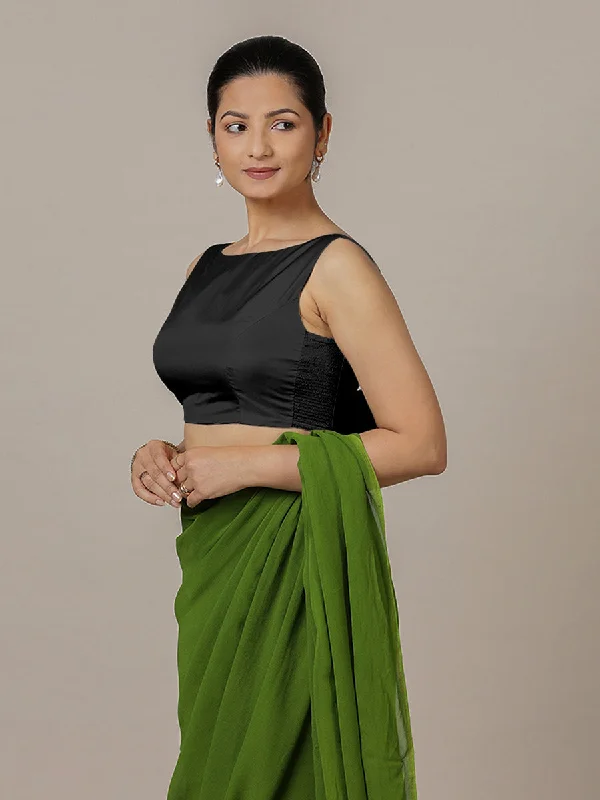 Sherry x Rozaana | Charcoal Black Saree Blouse w/ Back Bow and FlexiFit™