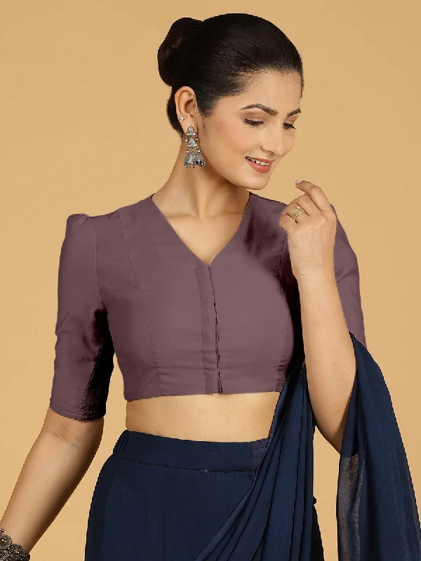 Shravani x Rozaana | Puff Sleeves Saree Blouse in Purple Mauve