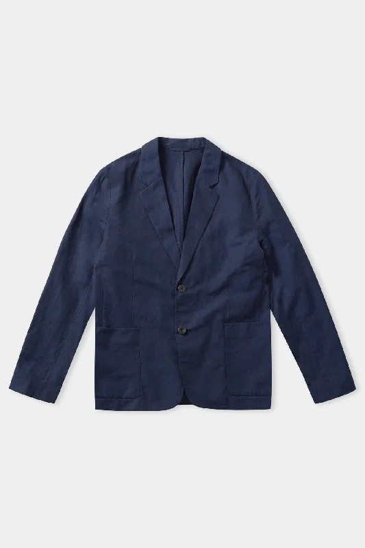 Women's Houndstooth Blazers-ENVER blazer linen navy