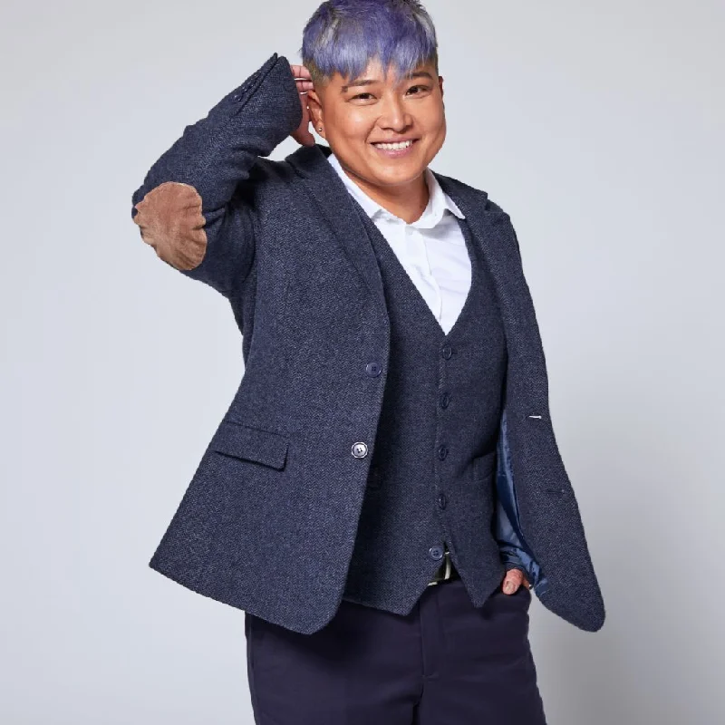 Women's Casual Fridays Blazers-Dark Navy Tweed Blazer