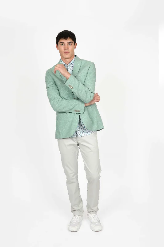 Women's Coordinated Blazers-Leek Patch Pocket Linen Blazer