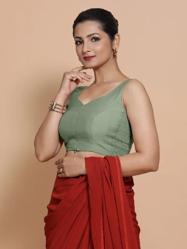 Nitya x Rozaana | Sleeveless Saree Blouse in Mint Green