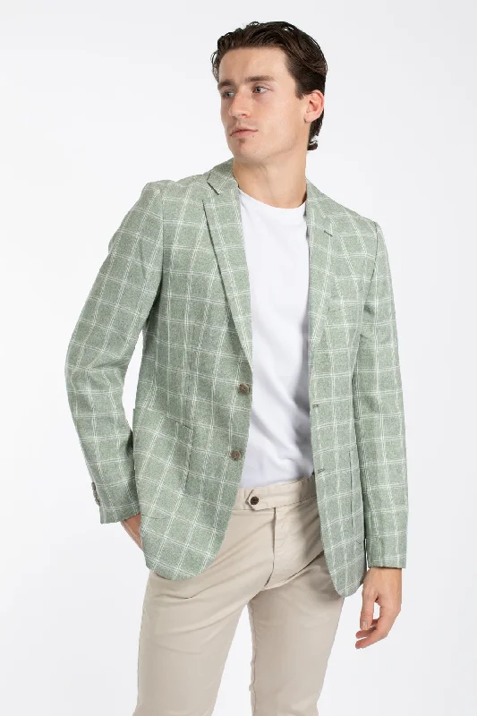 Women's Classic Blazers-Sage Check Patch Pocket Blazer