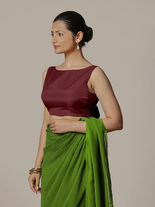 Sherry x Rozaana | Burgundy Saree Blouse w/ Back Bow and FlexiFit™