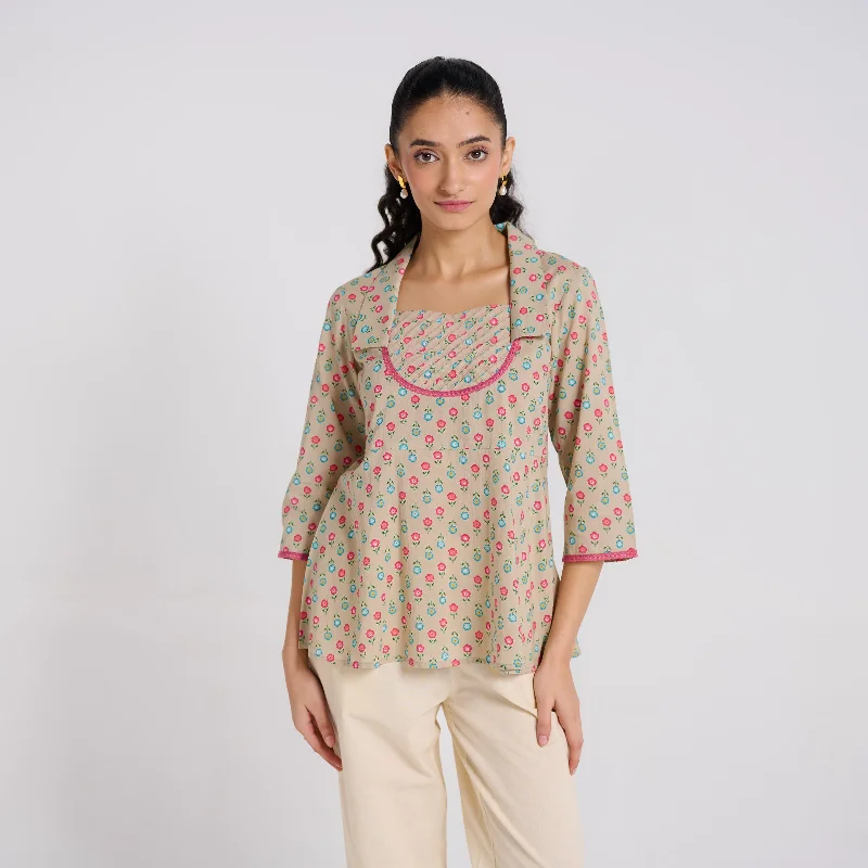 Women's Abstract Pullovers-Blooming Sand Cotton Top