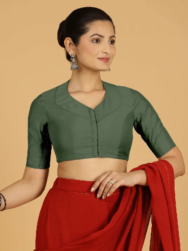 Pallavi x Rozaana | Elbow Sleeves Saree Blouse in Pine Green