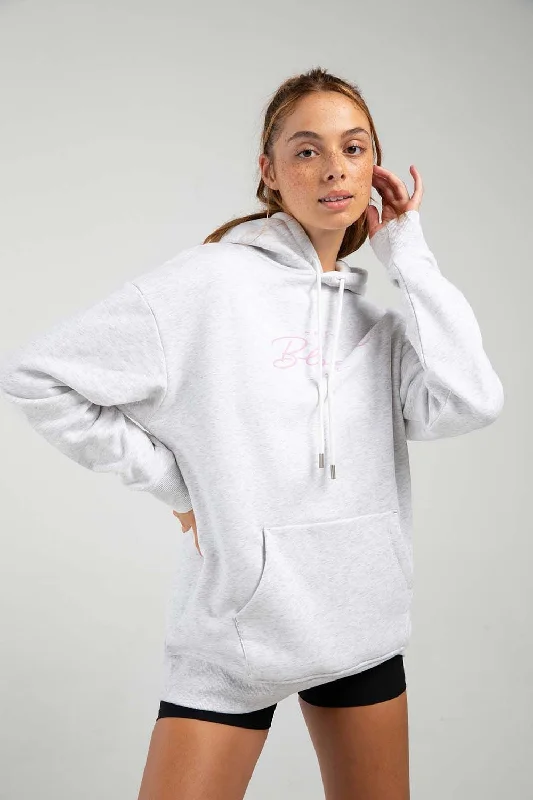 Women's Satin Ruffle Pullovers-Off-Duty Terry Longline Hoodie