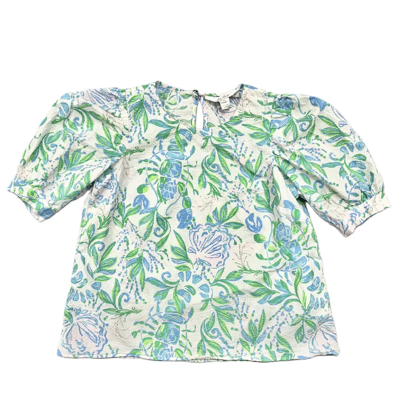 Top Short Sleeve Designer By Lilly Pulitzer In Green & White, Size: Xs