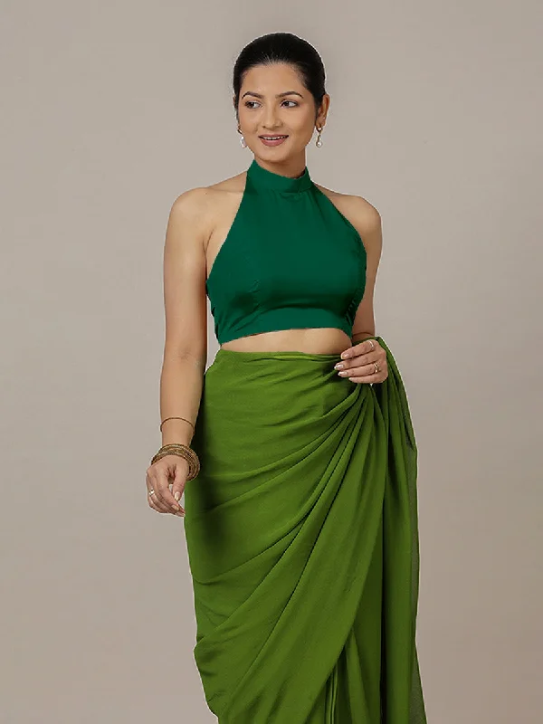 Laila x Rozaana | Bottle Green Halter Neck Saree Blouse w/ FlexiFit™